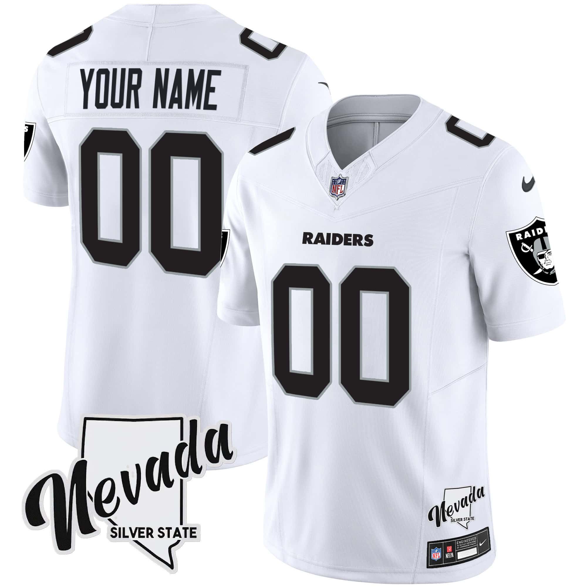 Men Oakland Raiders White 2024 Nike Nevada Silver State Patch Vapor Custom NFL Jersey->customized nfl jersey->Custom Jersey